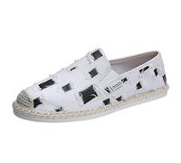 Leichtrit Canvas Espadrille Shoes for Men,Men's Slip On Casual Flat Espadrilles,Flat Slip On Canvas Boat Shoes,Shock Absorbing,Lightweight,for Casual Occasions and Daily Wear White