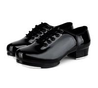 Leichtrit Flat Heel Split Sole Tap Jazz Shoes,Low Heel Tap Shoes,Men's Dancing Jazz Tap Black,Women's Tic Toe Tap Shoe Dance,Traction,Stability,Comfort,For General Tap Class And Exams