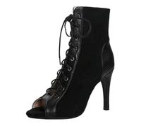 Leichtrit Women's Dance Boots, Open Toe, Mesh, Lace-Up, Satin, Black, Size 41 EU