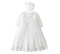 Leideur Baby Long Christening Gowns White Baptism Dress Special Occasion Dresses for Girls Birthday (White 1, 18 Months)