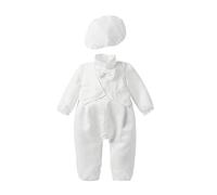 Leideur Baptism Outfits for Baby Boy's 2 Pieces 1 Year Birthday White Christening Set With Cap (White 1, 6 Months)