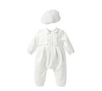 Leideur Baptism Outfits for Baby Boy's 2 Pieces 1 Year Birthday White Christening Set With Cap (White, 3 Months)