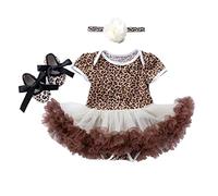 Leideur Infant Baby Leopard Zebra Printed Outfit Cotton Tutu Dress Shoes Headband 3PCS (0-6 Months, Yellow Leopard)