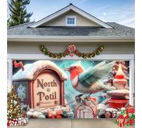 LEIDIMUS 6.5 x 5 ft/2 x 1.5 m, Christmas Garage Door Banner - Winter Landscape with Bird, Mailbox & Snow Decoration, Large Waterproof Washable Polyester Mural for Outdoor Christmas Decoration