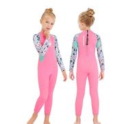LEIDIMUS Children's Wetsuit for Girls, 2.5 mm Neoprene Beachwear Swimsuit, One-Piece Swimsuits Keep Warm UV Protection, Back Zip for Diving, Skiing, Surfing, Pink, M