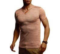 Leif Nelson LN1355 Men's Summer T-Shirt, V-Neck, Slim Fit, Cotton, Hooded, Short and Long Sleeve, Camel, XL