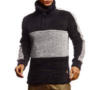 Leif Nelson LN20120 Men's Sweatshirt Teddy Fleece Pullover with Stand-Up Collar Long Sleeve Shirt for Men Jumper with Zip - Grey - Small