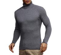 Leif Nelson LN2115 Men's Knitted Jumper Warm Jumper with Turtleneck for Men Jumper for Winter Turtleneck, charcoal, S