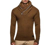 Leif Nelson LN4170F Men's Knitted Pullover Shawl Collar Slim Fit Winter Summer Modern Men Black Jumper T-Shirt Long Sleeve with Collar Men's Hoodie Wool Jumper, camel, XL