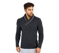 Leif Nelson LN4170F Men's Knitted Pullover Shawl Collar Slim Fit Winter Summer Modern Men Black Jumper T-Shirt Long Sleeve with Collar Men's Hoodie Wool Jumper, charcoal, XXXL