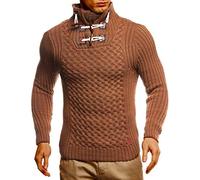Leif Nelson LN4185 Men's Knitted Jumper with Stand-Up Collar Men's Jumper for Winter / Winter Jumper, camel, L