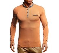Leif Nelson LN4810 Men's Long-Sleeved Polo Shirt Slim Fit Cotton Content Basic Men's Long-Sleeved Summer Jumper White Sweatshirt Polo Shirt Black Sweater Pullover T-Shirt Long Sleeve, camel, L