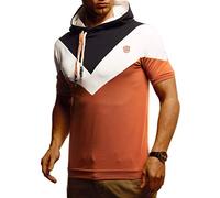 Leif Nelson LN4845 Men's Summer T-Shirt with Hood Slim Fit Basic Cotton Content Basic Men's Hooded Shirt Vintage Boys Short Sleeve Shirt Hoodie Sweatshirt Short Sleeve Long - Brown - Small