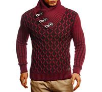 Leif Nelson LN5385, Men's Knitted Jumper, Shawl Collar, Slim Fit, Winter, Summer, Modern Men, Black Jumper T-Shirt with Long Sleeves and Collar, Men’s Wool Jumper with Hoodie, Bordeaux black, S