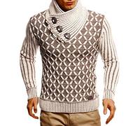 Leif Nelson LN5385, Men's Knitted Jumper, Shawl Collar, Slim Fit, Winter, Summer, Modern Men, Black Jumper T-Shirt with Long Sleeves and Collar, Men’s Wool Jumper with Hoodie, light brown, XXL