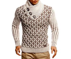 Leif Nelson LN5385, Men's Knitted Jumper, Shawl Collar, Slim Fit, Winter, Summer, Modern Men, Black Jumper T-Shirt with Long Sleeves and Collar, Men’s Wool Jumper with Hoodie, light brown, XXL