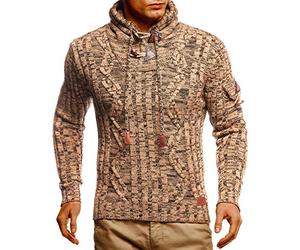 Leif Nelson LN5400 men's hooded pullover, slim fit, long sleeve, black, knitted sweater, hooded sweatshirt, winter jumper, hoodie. - Brown ecru, size: m
