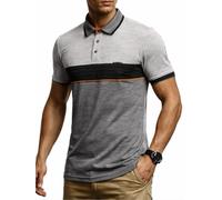 Leif Nelson LN55170 Men's Summer T-Shirt Polo Neck Slim Fit Cool White Black Basic Men's Polo Shirts Boys Short Sleeve Shirt Top - Grey - Medium