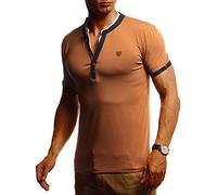 Leif Nelson LN55175 Men's Summer T-Shirt Crew Neck Slim Fit Cool White Black Basic Men's T-Shirt Crew Neck Boys Short Sleeve O-Neck Short Sleeve Top, Camel Blue, M