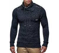 Leif Nelson LN7040 Men's Pullover with Hood, Slim Fit Hoodie, Long Sleeve, Knitted Jumper, Sweatshirt, Winter Jumper, Schwarz, L