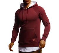 Leif Nelson LN8153 Men's Pullover Hoodie Long Sleeve Basic Sweatshirt Sweater, Wine red 2-in-1, XL