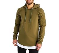 Leif Nelson LN8155 Men's Slim Fit Hooded Pullover Cotton Rich Modern White Men's Hoodie Sweatshirt Jumper Long Sleeve Men's Black Pullover Shirt with Hood, khaki, XL