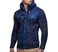 Leif Nelson Men Cardigan Jacket Hood LN-20525 Dark Blue XX-Large
