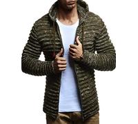 Leif Nelson Men Cardigan Jacket Hood LN-20724 Khaki XX-Large