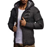 Leif Nelson Men Cardigan Jacket Hood LN-5605 Anthracite Black Medium