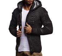 Leif Nelson Men Cardigan Jacket Hood LN-5605 Anthracite Black Small