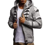 Leif Nelson Men Cardigan Jacket Hood LN-5605 Grey Black Small