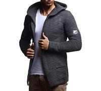 Leif Nelson Men Cardigan Jacket Hood LN-7180 Anthracite Small