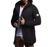 Leif Nelson Men Cardigan Jacket Hood LN-7180 Black Medium