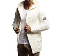 Leif Nelson Men Cardigan Jacket Hood LN-7180 Ecru Small