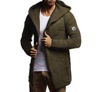 Leif Nelson Men Cardigan Jacket Hood LN-7180 Khaki X-Large