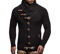 Leif Nelson Men Cardigan Jacket Shawl Collar LN-4195 Black XX-Large