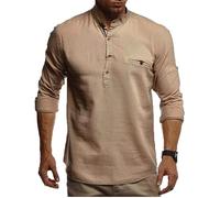 Leif Nelson Men Long Sleeve Shirt LN-3865 Camel Large