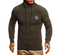 Leif Nelson Men’s Knitted Jumper with Shawl Collar - Slim Fit - For Winter / Summer & Modern Men - Black Jumper with Long Sleeves and Collar - Men’s Wool Jumper - 5235 - Khaki-Black, size: xl