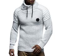 Leif Nelson Men’s Knitted Pullover | Long-sleeved slim fit Knitwear | Biker-Style sweatshirt with shawl collar for Men, Ecru-grey, 4X-Large