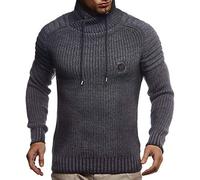 Leif Nelson Men’s Knitted Pullover | Long-sleeved slim fit Knitwear | Biker-Style sweatshirt with shawl collar for Men, Anthracite-black, S