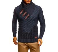 Leif Nelson Men’s Knitted Pullover | Long-Sleeved Slim fit Shirt | Basic Sweatshirt with Shawl Collar and Faux Leather, Bordeaux Blue, 4X-Large