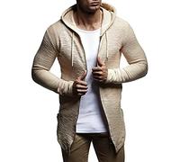 Leif Nelson Men Sweat Jacket Hoodie LN-6301 Beige Small