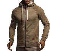 Leif Nelson Men Sweat Jacket Hoodie LN-8124 Khaki-Melange X-Large