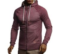 Leif Nelson Men Sweat Jacket Hoodie LN-8124 Red Wine Blend Medium