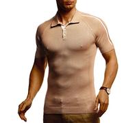 Leif Nelson Men's Basic Polo Shirts Summer T-Shirt Polo Shirts Slim Fit Fine Knit Cool White Black Men Polo Shirts Boys Short-Sleeved Shirt LN7365 - Brown - X-Large