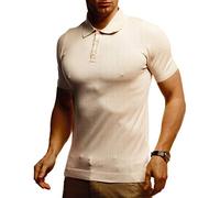 Leif Nelson Men's Basic Polo Shirts Summer T-Shirt Polo Shirts Slim Fit Fine Knit Cool White Black Men Polo Shirts Boys Short-Sleeved Shirt LN7400 - Beige - Small