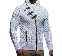 Leif Nelson Men's Cardigan with Zip in Regular Fit, Men's Cardigan in Long Sleeve Design, Ideal for Casual and Business Looks, Ecru-grey, 3XL