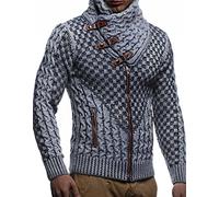 Leif Nelson Men's Cardigan with Zip in Regular Fit, Men's Cardigan in Long Sleeve Design, Ideal for Casual and Business Looks, grey black, XXXL