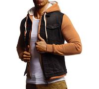 Leif Nelson Men's Denim Jacket Black Jeans Jacket for Men Leisure Jacket Transition Jacket with Hood Hoodie Washed Casual Slim Fit LN9635 - Black - Large