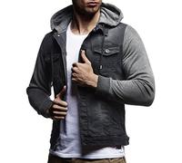 Leif Nelson Men's Denim Jacket, Denim Hooded Jacket, Men's Jeans Jacket with Cool Cotton Sleeves, Modern Design in Regular Fit, charcoal, 3XL